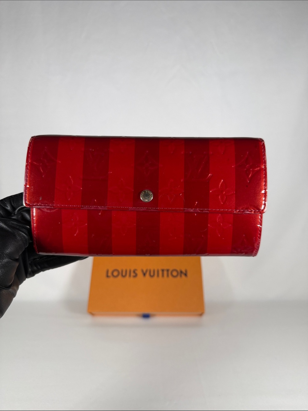 Louis Vuitton Red Vernis Striped Continental Wallet